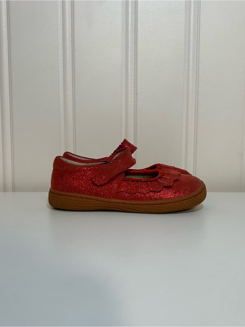 Livie and Luca Red Glitter sparkle Mary Jane Dress Shoe Ruffle Strap girls 11